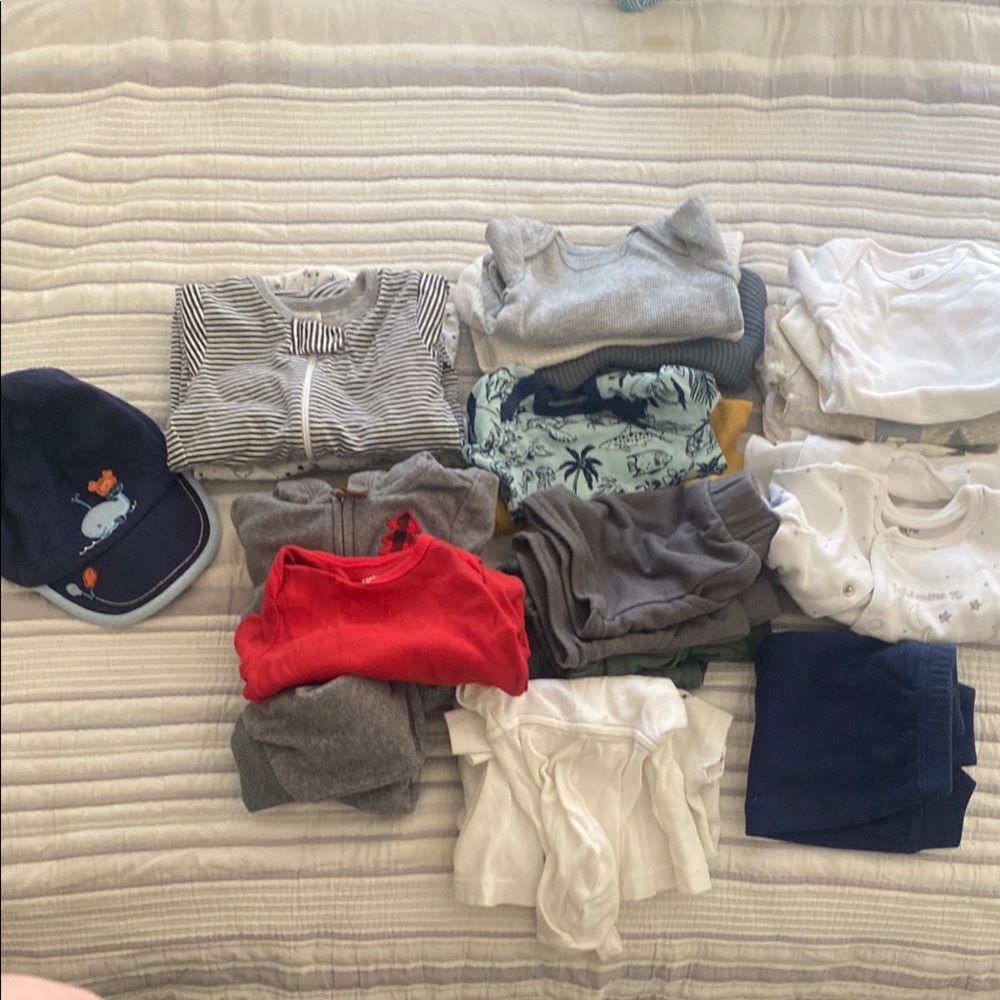 Baby Clothing Bundle in Gray, Red, and Blue